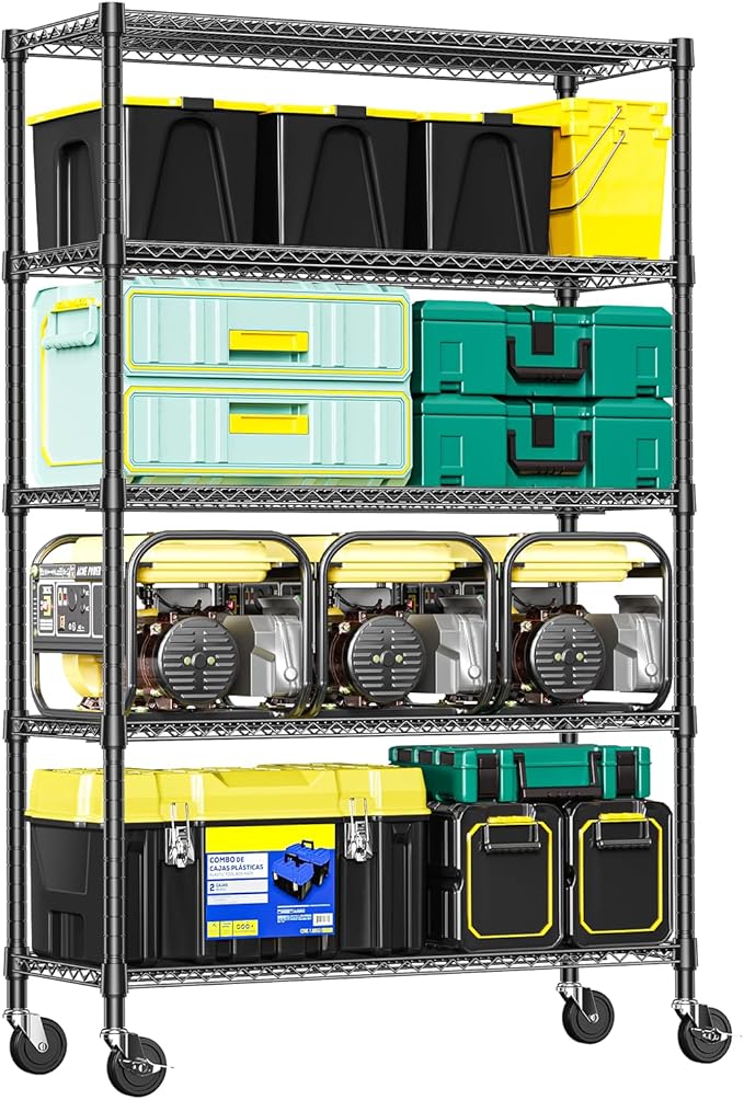 IZEUK Heavy Duty Garage Shelving, 5 Tier Wide Metal Storage Shelf Rack, Adjustable Utility Organizer for Basement, Warehouse, Garage, Black, 23.6" D x 53.1" W x 73.6" H
