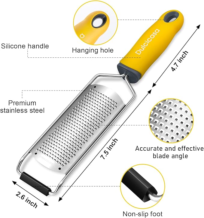 Classic Zester and Grater - Professional Kitchen Lemon Zester for Lime, Cheese, Garlic, Ginger, Chocolate, Vegetables, Fruits, Dishwasher Safe (Wide)