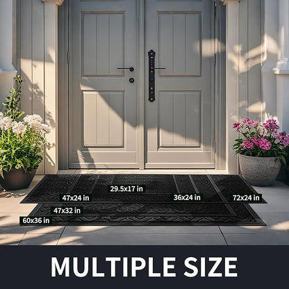 Yimobra Large Door Mat Outside Entrance 47x32, Waterproof Heavy Duty Outdoor Mats for Front Door, Non Slip Rubber Entry Mat for Garage Patio, Easy Clean, Black