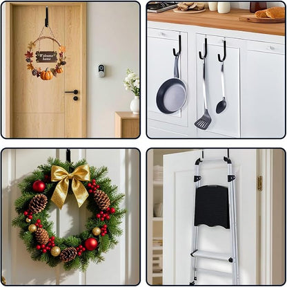 HOOSUN 4 Pack Over The Door Hooks,4.96In Hooks for Hanging Heavy Duty Door Hanger,Towel Hanger Hook Holders,Hangers Hook for Hanging Clothes,Towels,Hats,Coats,Bags (Black)