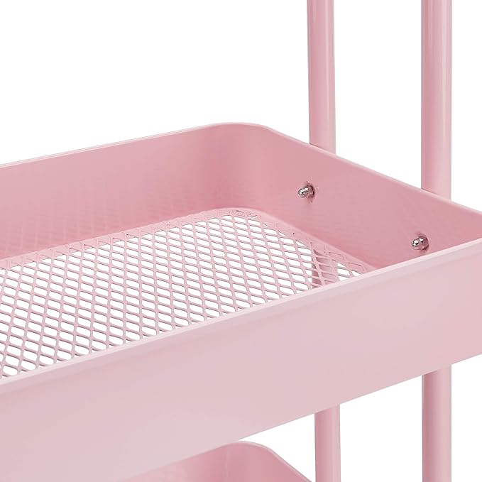 Amazon Basics 3-Tier Rolling Utility or Kitchen Cart, Lockable Wheels, Multifunctional Storage, Dusty Pink