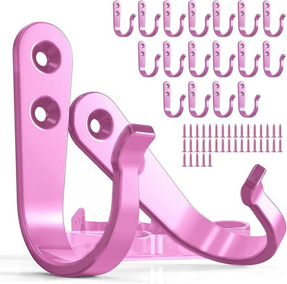 20PCS Wall Hooks for hanging, Metal Wall Hooks for Coats, Coat hooks for Wall, Heavy Duty Single Prong Wall Hooks With 40 Pieces Screws for Hanging Coats，Towel，Backpack，Hat, Dog Leashes (Pink )