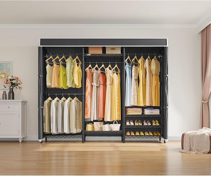 VIPEK V5C Heavy Duty Covered Clothes Rack Portable Closet Rack, Black Metal Clothing Rack with Black Upgarded Polyester Cover Cover, Adjustable Custom Freestanding Closet Wardrobe, Max Load 800LBS