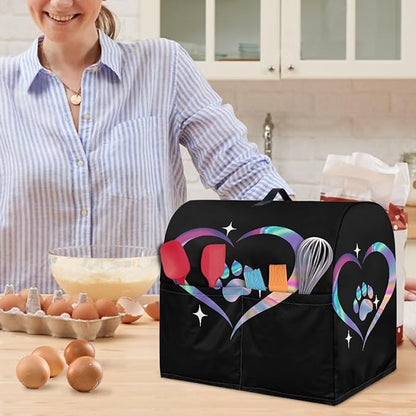 Dog Paw Heart Print Mixer Cover Stand Mixer Dust Proof Covers with Handle and Front Pockets Kitchen Aid Mixer Cover for 6-8 Qt Mixer,Kitchen Coffee Maker Toaster Machine Dust Cover