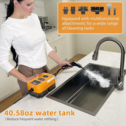 Pressurized Handheld Steam Cleaner,High Pressure Steam Cleaner for Home,6-Level Adjustable Handle,15s Heat-Up & 40.58oz Tank,Portable Steamer for Cleaning Stubborn Dirt,Grease,Tile Grout,Floor,Car