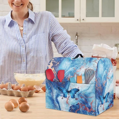 Blue Marble and Butterfly Mixer Covers Stand Mixer Dustproof Cover Compatible with Kitchen Aid Mixer Washable Stand Mixer Covers for 4.5-5 Qt Mixer