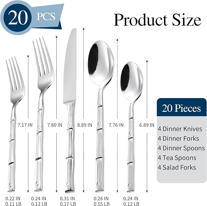 Silverware Set 20-Piece Bamboo Pattern Service