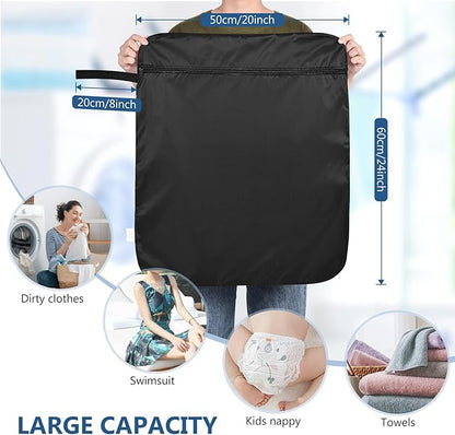 OTraki 2Pcs Large Wet Bag 20x24 inch Wet Dry Bag for Swimsuit Reusable Towel Pouches with Zipper Waterproof bag Wet Clothes Organizing Washable for Travel Gym Beach Pool Black