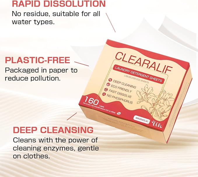CLEARALIF All in One Laundry Detergent Sheets Kit, Magnolia Scent, 160 Loads Laundry Sheets + 160 Drying Sheets, Laundry Set Great for Travel, Softener Sheets Eco Package Friendly & Hypoallergenic