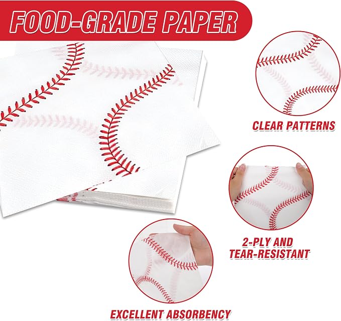 100 Pcs Disposable Baseball Party Tableware Set