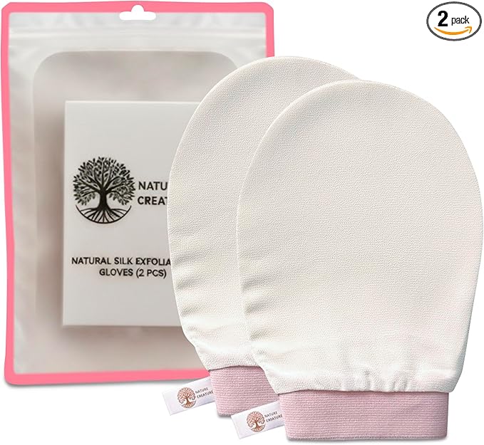– Vegan Silk Exfoliating Glove (2pcs) for Face, Body, and Hands | Natural Body Scrubber for Dead Skin Removal | Exfoliating Mitt Eco-Friendly, Perfect for Spa, Bath, and Shower