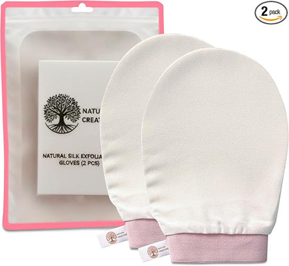 – Vegan Silk Exfoliating Glove (2pcs) for Face, Body, and Hands | Natural Body Scrubber for Dead Skin Removal | Exfoliating Mitt Eco-Friendly, Perfect for Spa, Bath, and Shower
