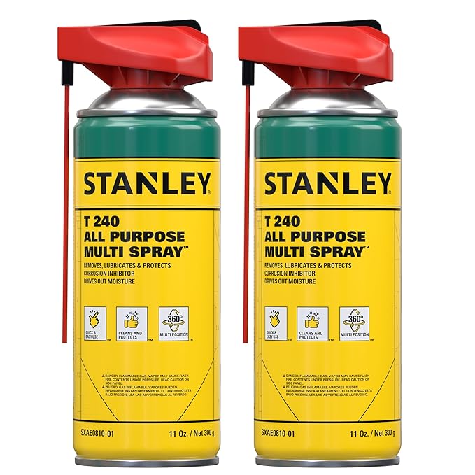 Stanley T240 Corrosion Inhibitor Spray - Rust Remover&Cleaner Aerosol - Versatile Rust Prevention Spray for Garage, RV, Woodworking, Power Tools - 11 Oz, 2 Pack