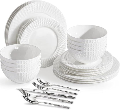 64Pc Bone China Dinnerware & Silverware Set,