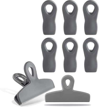 COOK WITH COLOR Bag Clips - Heavy Duty Chip Clip and Refrigerator Magnet Clips for Food Storage with Air Tight Seal Grip, Grey, Pack of 8