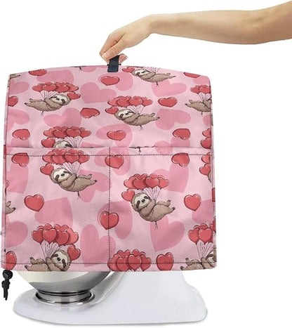 Funny Sloth with Hearts Mixer Cover Stand Mixer Dust Proof Covers with Handle and Front Pockets Kitchen Aid Mixer Cover for 4.5-5 Qt Mixer,Kitchen Coffee Maker Toaster Machine Dust Cover