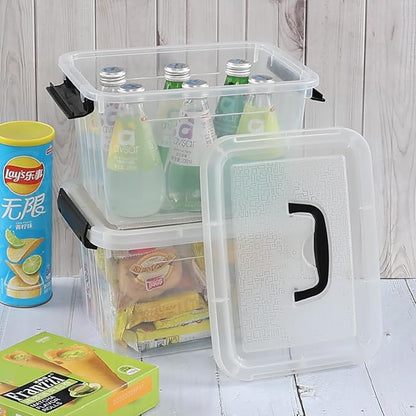 4 Packs Plastic Stackable Storage Container Bin with Lid and Latch, Plastic Latching Box with Handle, 5 L