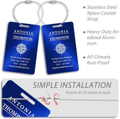 Personalized Luggage Tags for Suitcases (2/4/6/8 Pack) - Custom Engraved Metal Travel Tag, Customizable Pattern/Name/Text for Bags Backpacks Suitcases