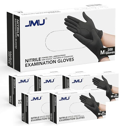 JMU Black Nitrile Gloves Medium Bulk, Case of 1200, 3.5Mil, Latex Free Powder Free