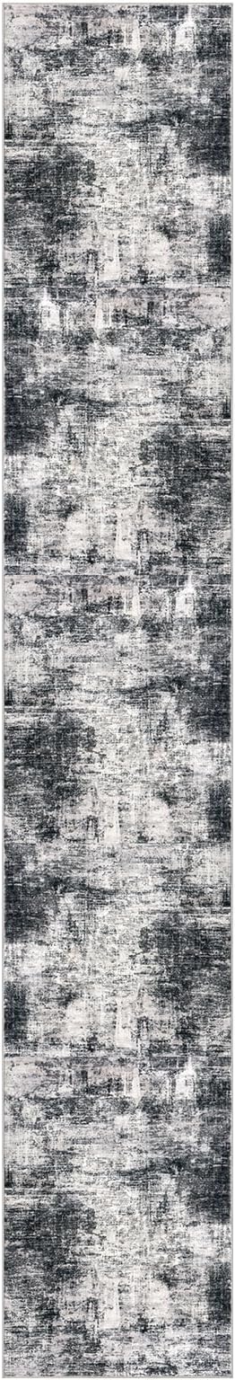 IOHOUZE Abstract Runner Rug 3x16 Ft Long Washable Runners for Hallways, Non Slip Kitchen Runner Printed Faux Wool Entryway Runner Indoor, Modern Abstract Floor Carpet for Hall Stair, Black Grey