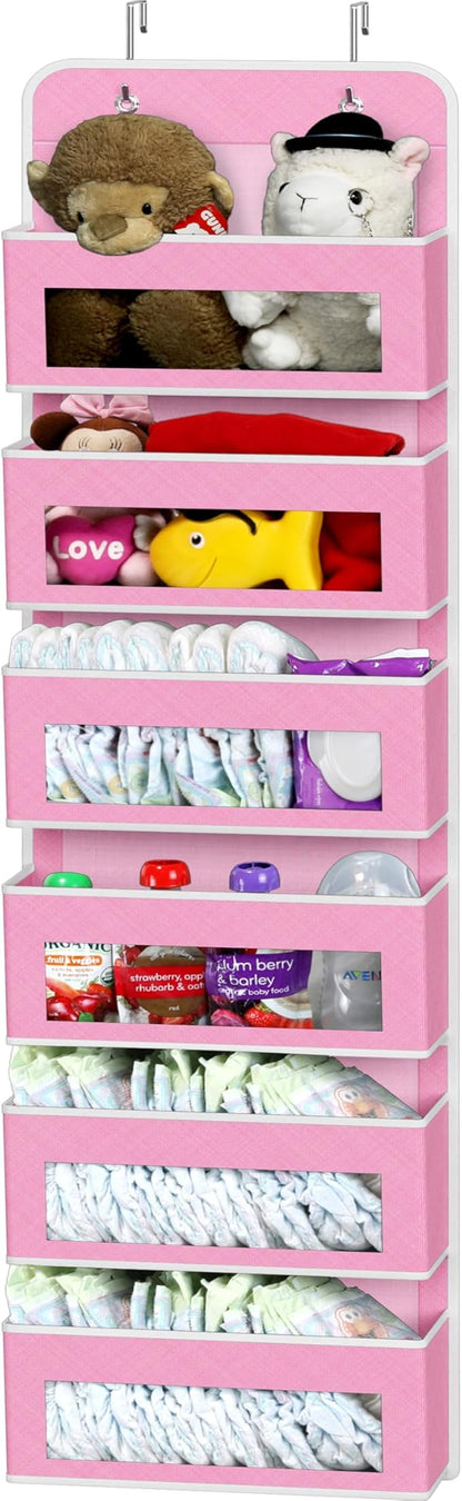 Simple Houseware 6 Clear Window Pocket Over Closet Door Storage Hanging Organizer for Bedroom, Bathroom, Pantry, Pink