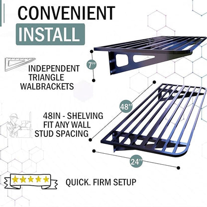 2-Pack 2x4ft Garage Wall Shelving, 2 Shelf Total 8 ft(L) Garage Wall Storage, Heavy-Duty Storage Shelves, Perfect for Holding Storage Bins, Boxes, Sporting Goods, Tools, and More. Space-Saving