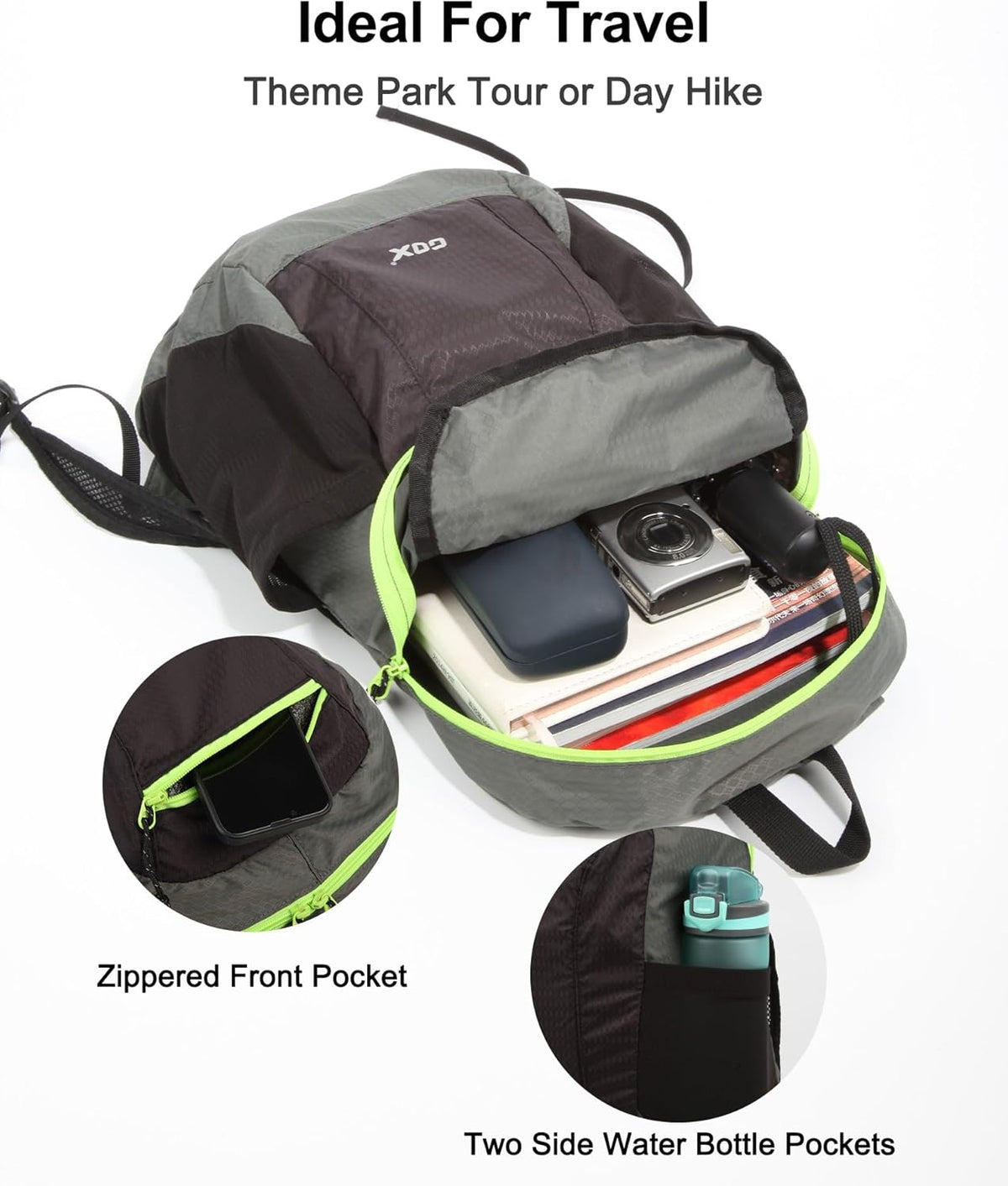 GOX Foldable 20l Backpack For Travel Lightweight Hiking Packable Daypack for Men Travel Camping Outdoor Bag Women (Black)