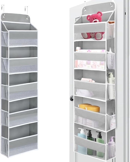 QINGUANG Over The Door Organizer,Hanging Organization And Storage, Behind Door Organizer with Side Pockets, 44 lbs Capacity,Anti Tilt, for Nursery, Bathroom, Bedroom,Dorm (5-Shelf)
