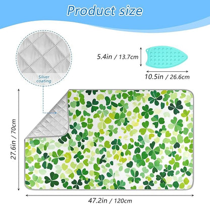 Bright Green Clover St. Patrick Ironing Mat for Table top Portable Ironing Pad Blanket for Washer Dryer Countertop Travel