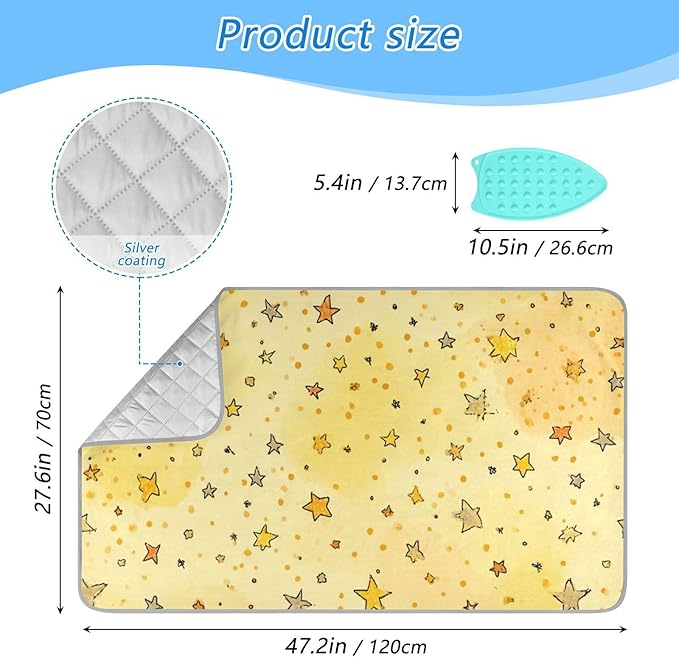 Golden Stars and Dots Ironing Mat for Table top Portable Ironing Pad Blanket for Washer Dryer Countertop Travel