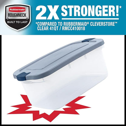 Rubbermaid Roughneck Clear 50 Qt/12 Gal Storage Containers, Pack of 5 with Latching Grey Lids, Visible Base, Sturdy and Stackable, Great for Storage and Organization