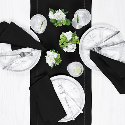 Solino Home Linen Black Table Runner 90 Inches Long - 100% Pure Linen Hemstitch 14 x 90 Inch Table Runner for Dining, Holiday, Christmas, New Year - Classic Hemstitch