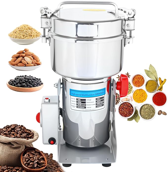 1000g Commercial Grain Grinder - 3000W Heavy-Duty Electric Mill for Coffee, Spices, Nuts & Grains | 32000 RPM | Industrial Stainless Steel | 5 Blades System | for Home & Restaurant Use