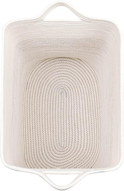 Storage Baskets for Clothes Fabric Cotton Rope Storage Basket bins with Handles, Decorative Woven Basket for Living Room,Closet Organizer Blankets Tall 2 bags White/Black Line, L14×W11×H14