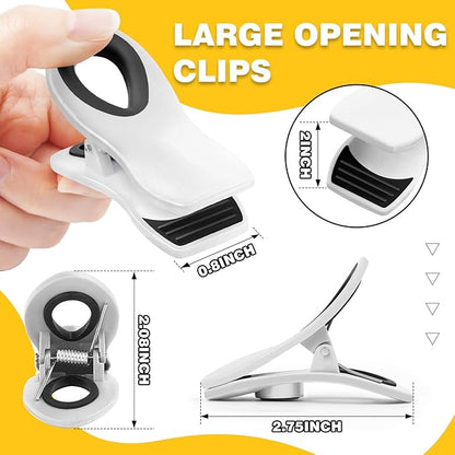 10 Pack Magnetic Chip Clips, Bag Clips, Food Clip, Plastic White Snack Clip with Magnet for Refrigerator