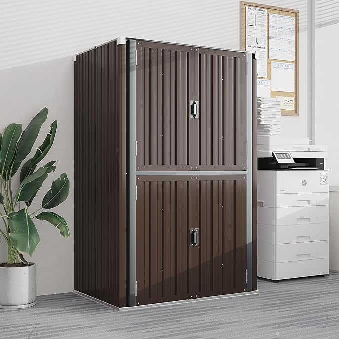 AECOJOY Outdoor Storage Cabinet Waterproof with Shelves, Large Brown Lockable Outdoor Cabinet, Tall Vertical Storage Cabinet Shed Weatherproof Outdoor Cabinets Garden Sheds & Outdoor Storage Clearance