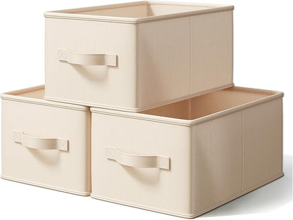 Storage Bins, Fabric Satin Storage Baskets for Shelves, 14.75"L*10.25"W*8.25"H Collapsible Storage Bins with Handles for clothes, Closet Baskets and Bins with Handles, Blush Pink, 3-Pack