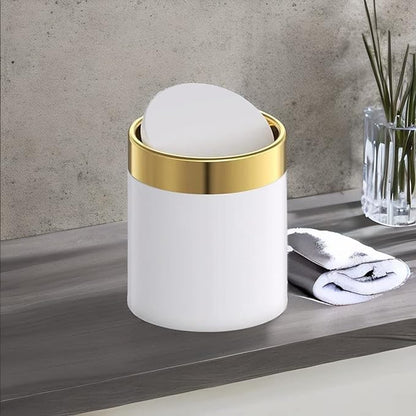 Mini Trash Can with Lid, Metal Small Tiny Mini Trash Bin Can, Mini Countertop Trash Cans for Desk Car Office Kitchen, Swing Top Trash Bin 1.5 L/0.40 Gal (White)