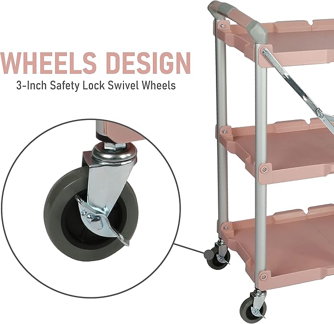 Olympia Tools 89-350 Pack-N-Roll Folding Collapsible Service Cart, 150LB Capacity, Rose