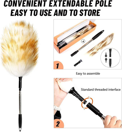 Extendable Lambswool Duster 30-55inch with Aluminium Alloy Handle, Natural Long Feather Duster for Cleaning Fans, Ceiling, Bookshelevs, for Home&Office