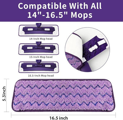 16.5 inch Mop Pads Refills, 3 Pack Microfiber Reusable Replacement Mop Pads Flat Replacements Heads for Wet Or Dry Floor Cleaning and Scrubbing, Purple Cloth