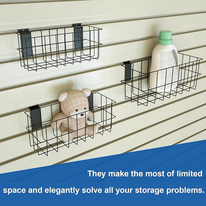 NeatiEase 29 PCS Slatwall Accessories Kit for Garage Rooms Shops Storage, Slat Wall Accessory Includes 3 Pack Slatwall Baskets Set and 26 PCS Multisized Heavy Duty Slatwall Hooks