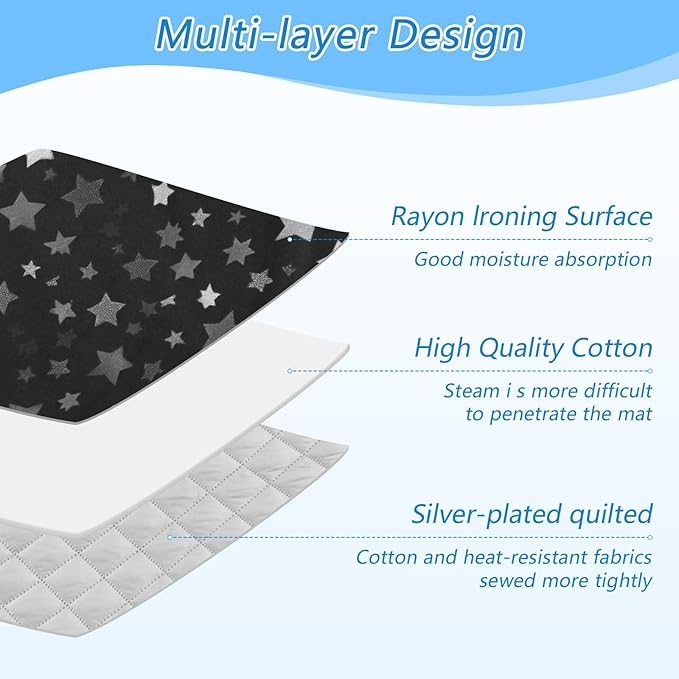 Ironing Mat Portable Ironing Pad Ironing Blanket for Table Top Heat Resistance Double-Side Using Travel Large 47.2 x 27.6 Inch Foldable Lightweight Cute Silver and Gray Stars
