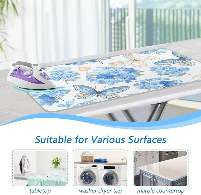 Ironing Mat Portable Ironing Pad Ironing Blanket for Table Top Heat Resistance Double-Side Using Travel Large 47.2 x 27.6 Inch Foldable Lightweight Blue Floral Butterfly