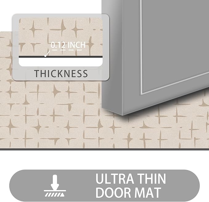 Ultra Thin Door Mat Indoor Entrance, 1/10 in Thin Door Mats for Inside Entry, Non-Slip Rubber Backing Washable Doormat, Fade Resistant, Absorbent, Low Profile Dirt Trapper, 30"X17"