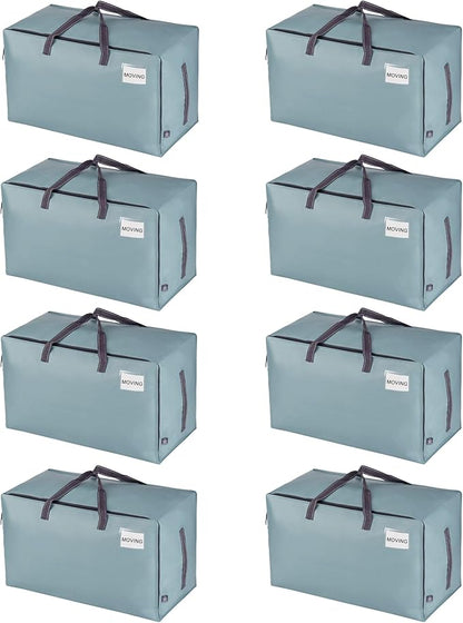 VENO 8 Pack Moving and Storage Bags, Heavy Duty, Alternative to Moving Boxes, Large Packing Totes Supplies for College Dorm Room with Zipper for Clothes, Wide Open Design (Light Blue Matte, 8 Pack)