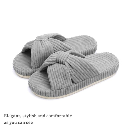 Chantomoo Slippers for Women Memory Foam House Bedroom Corduroy Bow Crossbands Slide Slipper Shoes Comfy Trendy Gift Slippers