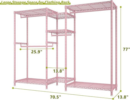 Raybee Clothing Racks for Hanging Clothes Heavy Duty Clothes Rack Load 750LBS clothes rack, 77" H x 70.5" W x 13.8" D, Pink