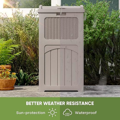 Patiowell 36 Gallon Outdoor Trash Can, Resin Outdoor Garbage Can with Lid for Patio, Backyard, Deck, Light Brown