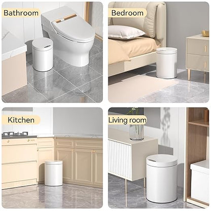 Bathroom Trash Can with Lid 2.6 Gallon Stainless Steel TrashCans Automatic Bathroom Garbage Can for Bedroom, Kitchen, Office